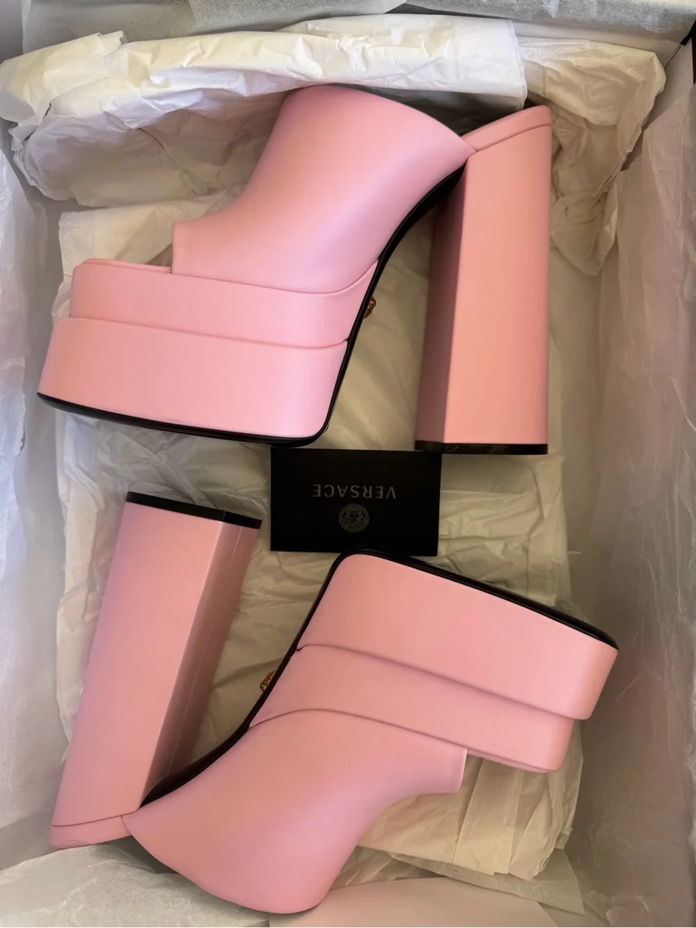 Versace Pink Layered Platform Slide Mules